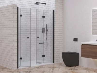 Πτυσσόμενη πόρτα ντουζιέρας με κρύσταλλο ασφαλείας S7 DP CL Black Matt 180 x 200 cm.