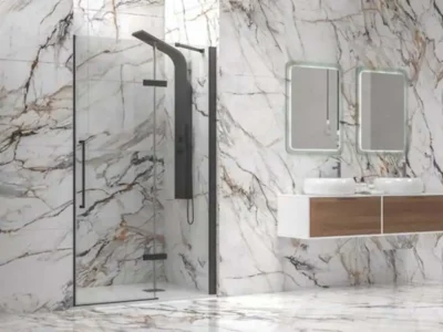 Καμπίνα ντουζιέρας από Τοίχο σε Τοίχο με Διαφανές Κρύσταλλο ασφαλείας Tinos CL-400 Black Matt 90cm.