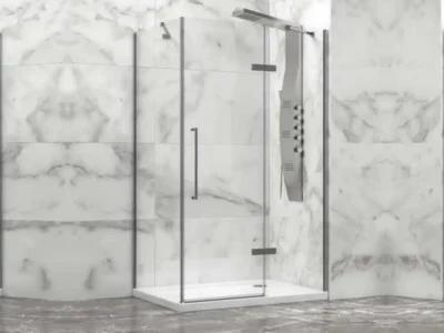 Ορθογώνια καμπίνα ντουζιέρας με Διαφανές κρύσταλλο ασφαλείας Tinos 100 CL Inox Brushed 130x80cm