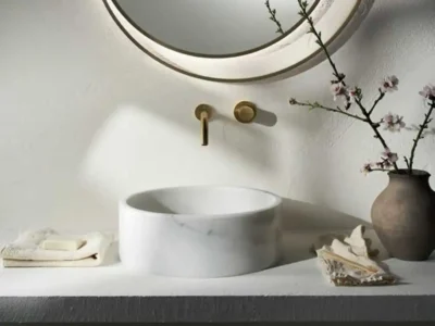 Επιτραπέζιος πέτρινος νιπτήρας μπάνιου Luno Carrara Nuovo DC-42-300 Φ42cm.