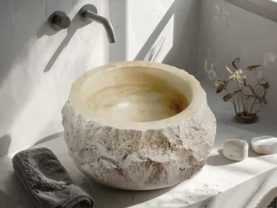 Επιτραπέζιος πέτρινος νιπτήρας μπάνιου Travertine DBV-42-505 42x42cm.